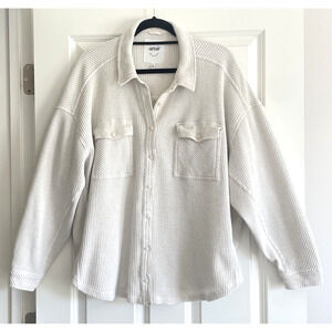 Aerie Womens Size XL Waffle Shirt Oversized Relaxed Thermal Long Sleeve Shacket